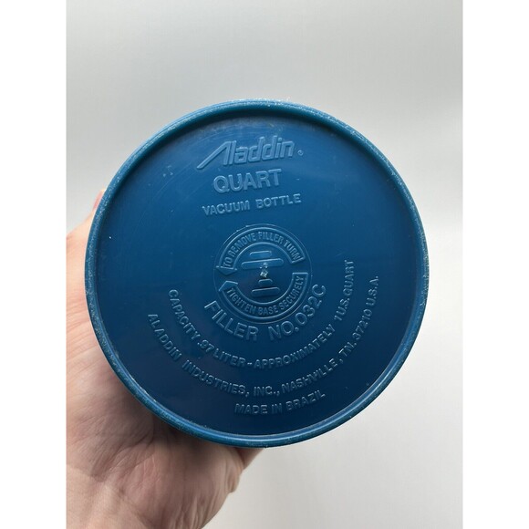 Vintage 1987  Aladdin 1 Pint Vacuum Teal Hot & Cold Thermos Tumbler Brazil Used - Picture 3 of 6